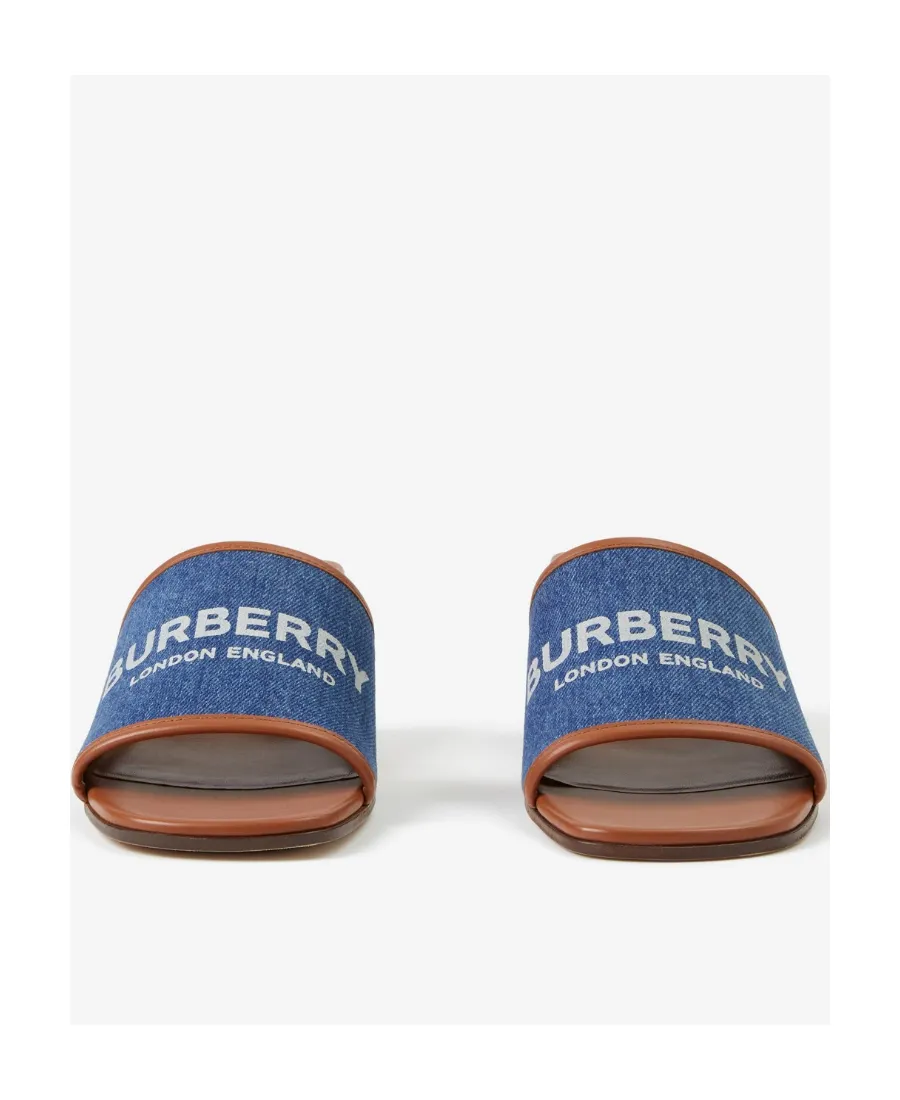 Label Print Denim And Leather 55Mm Mules