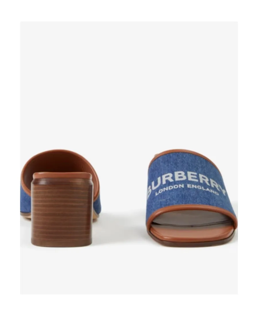 Label Print Denim And Leather 55Mm Mules