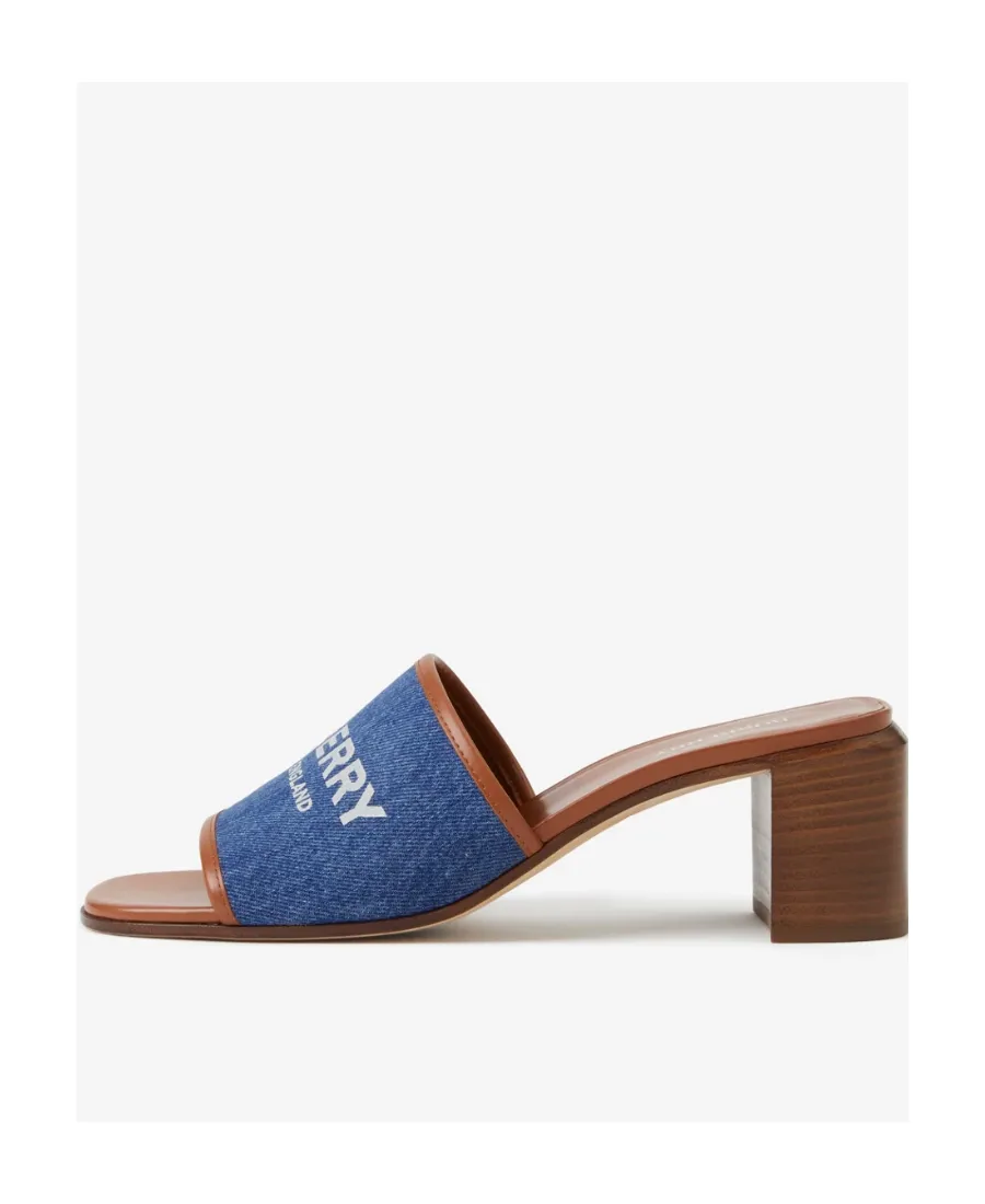 Label Print Denim And Leather 55Mm Mules