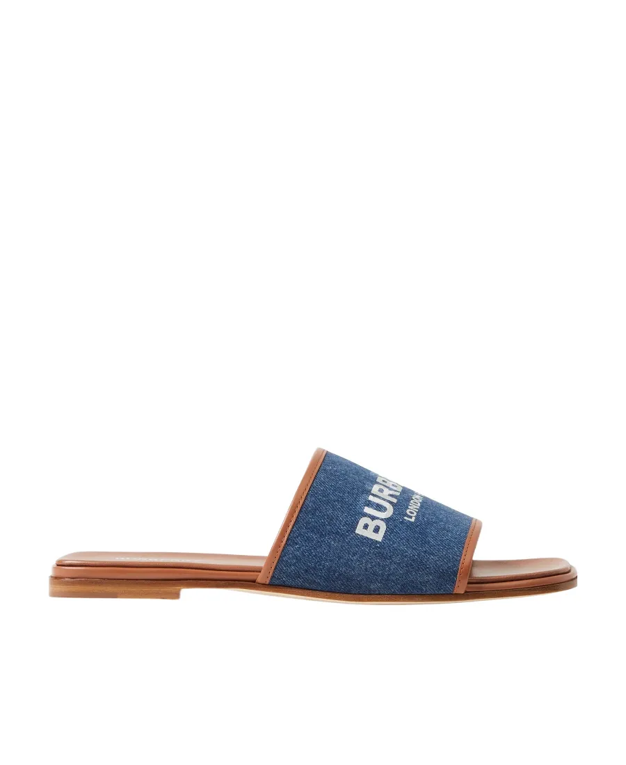 Logo-Print Denim Slides