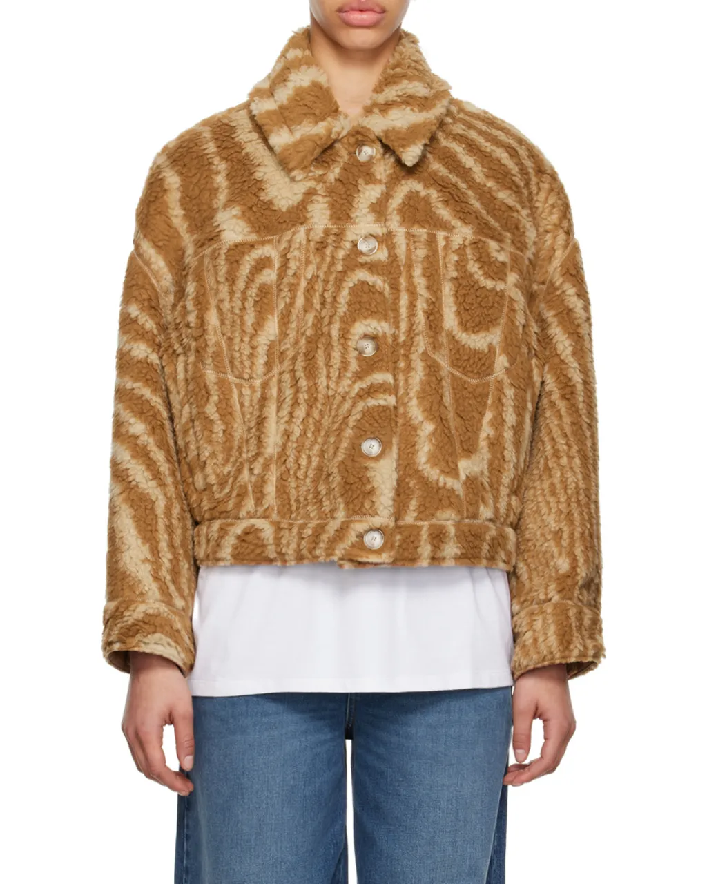 Stella Mccartney Woodgrain Printed Teddy Jacket