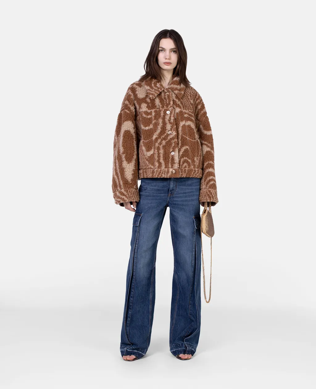 Stella Mccartney Woodgrain Printed Teddy Jacket