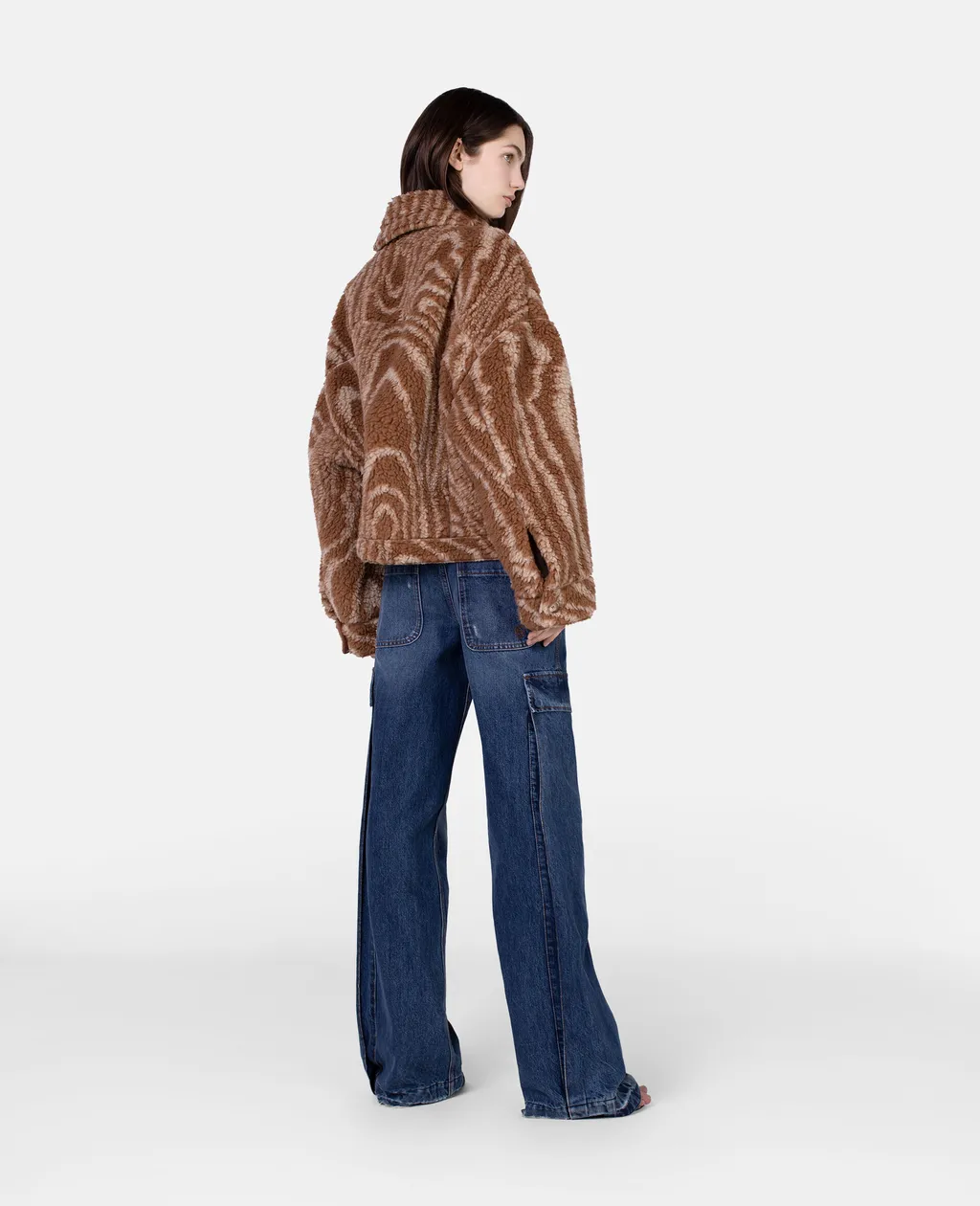 Stella Mccartney Woodgrain Printed Teddy Jacket