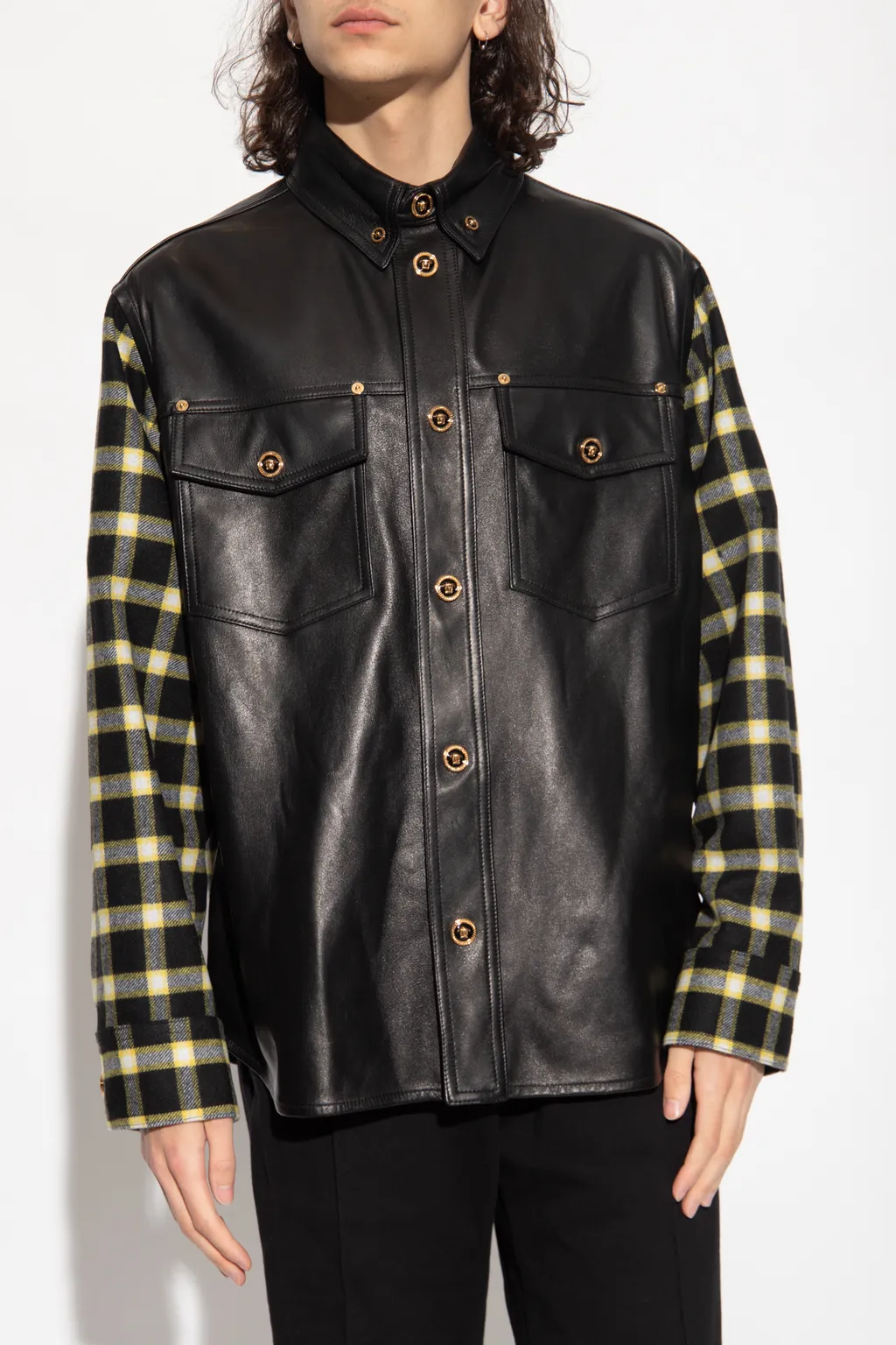 Versace Checked-Panel Long-Sleeved Shirt Jacket