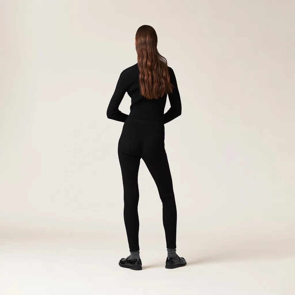 Miu Miu High Waist Logo Band Ribbed Leggings