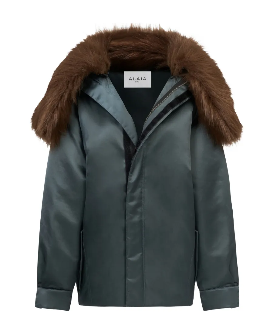 AlaÏA Fur-Embellished Maxi Bomber Jacket