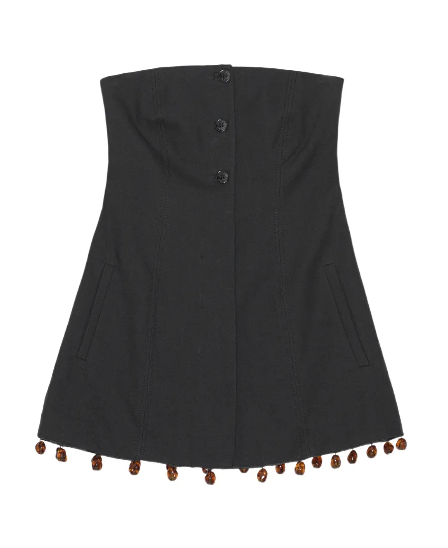 Ganni Beaded-Hem Button-Fastened Strapless Top
