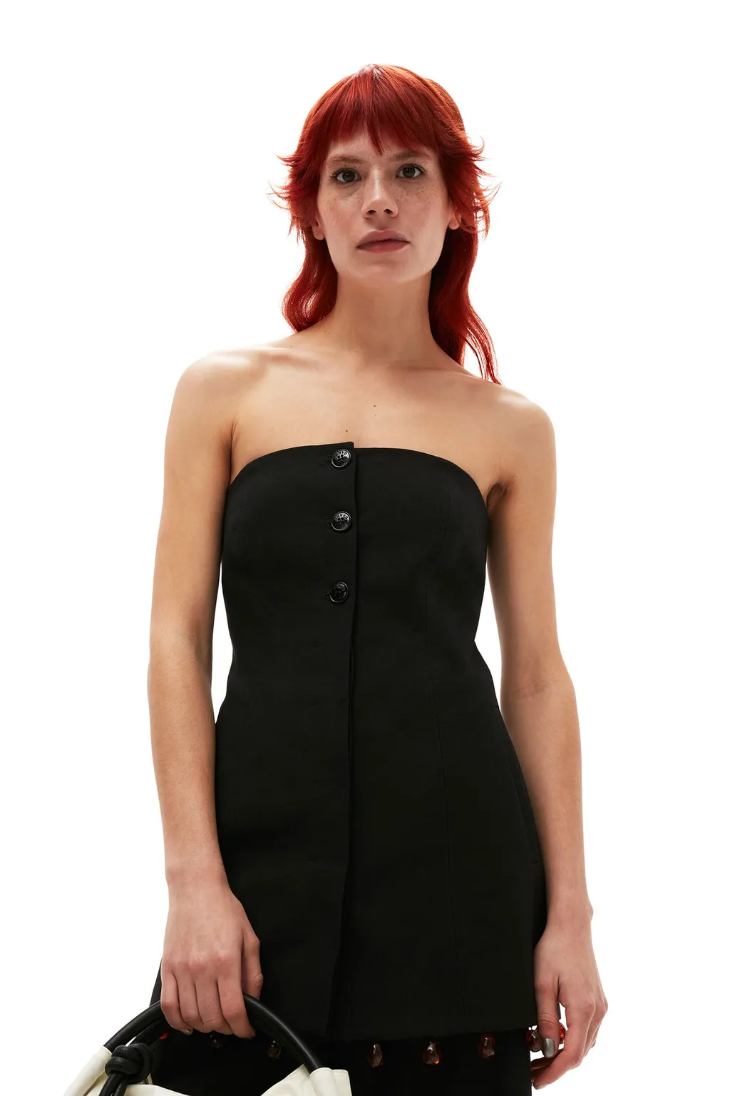 Ganni Beaded-Hem Button-Fastened Strapless Top