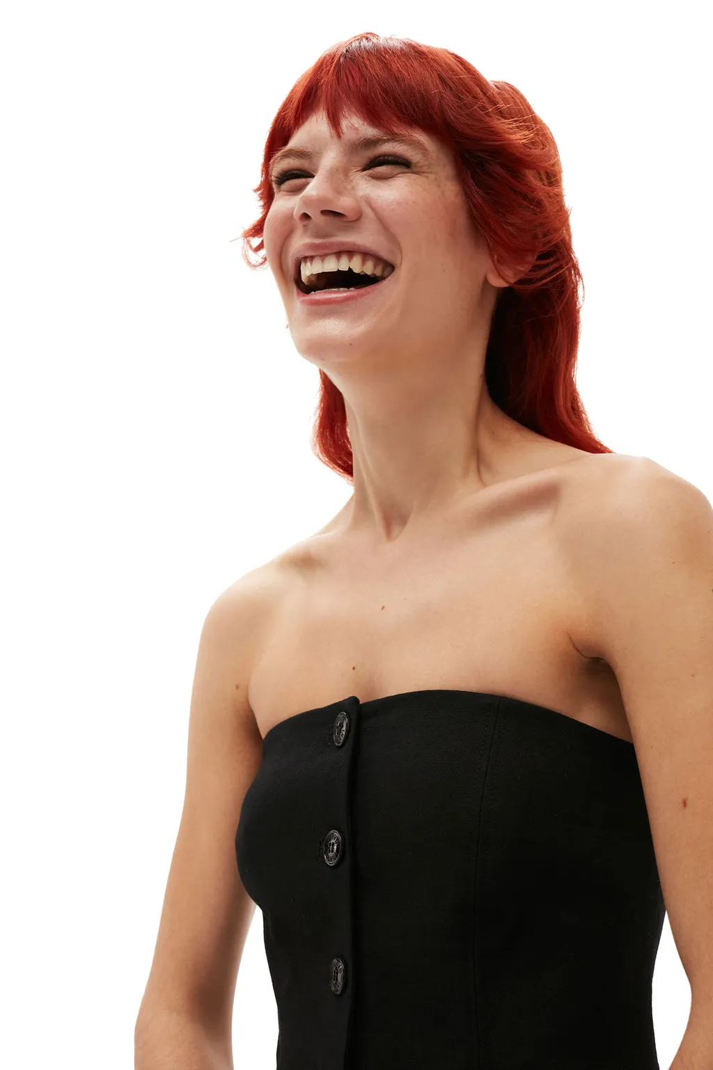 Ganni Beaded-Hem Button-Fastened Strapless Top