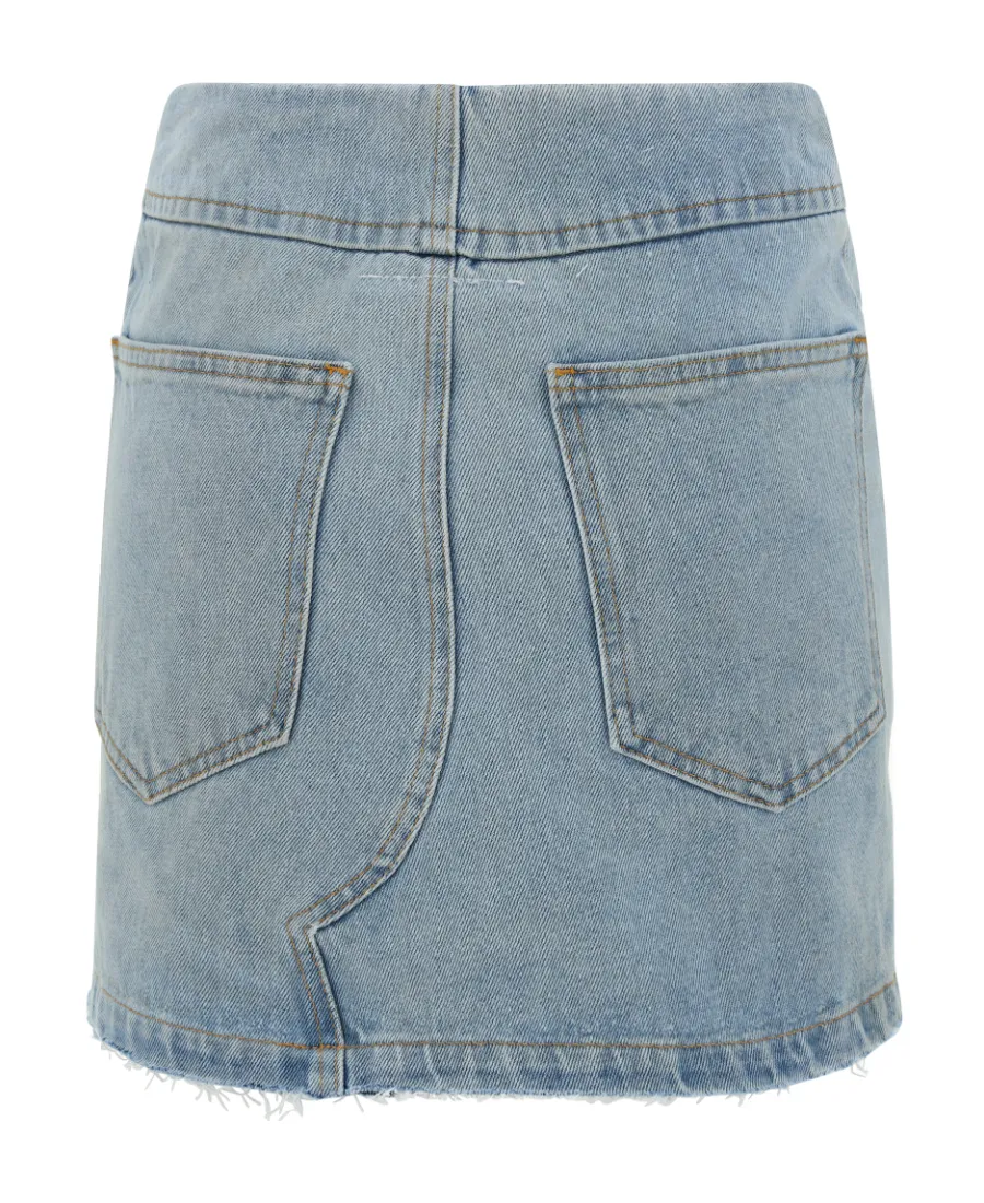 Mm6 Maison Margiela Denim Raw-Cut Edge Mini Skirt