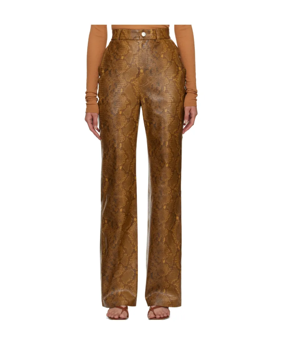 Snakeskin-Print Straight-Leg Trousers