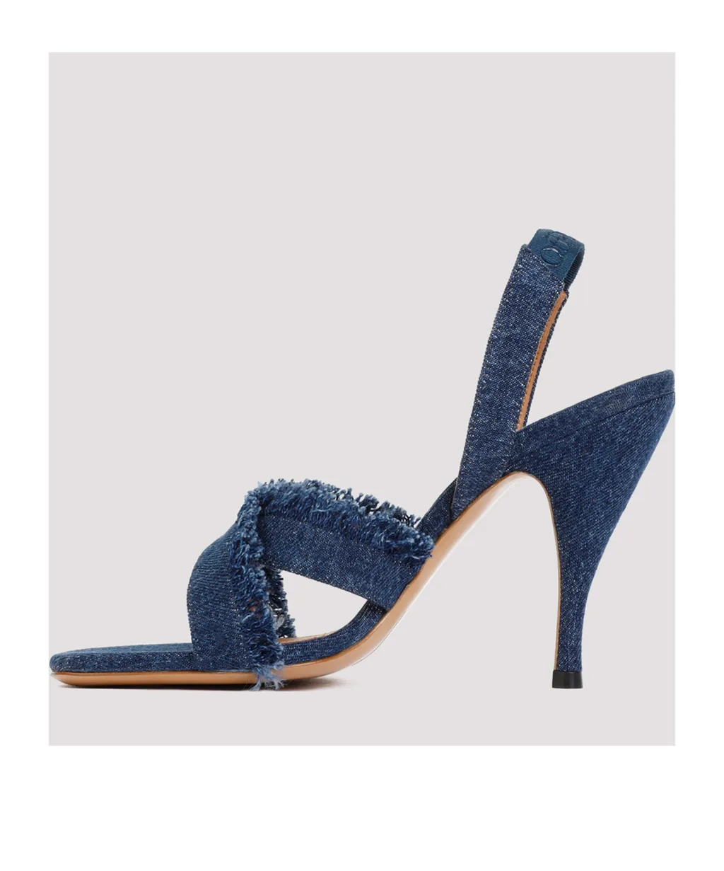 Off-White Open Toe Denim Sandals