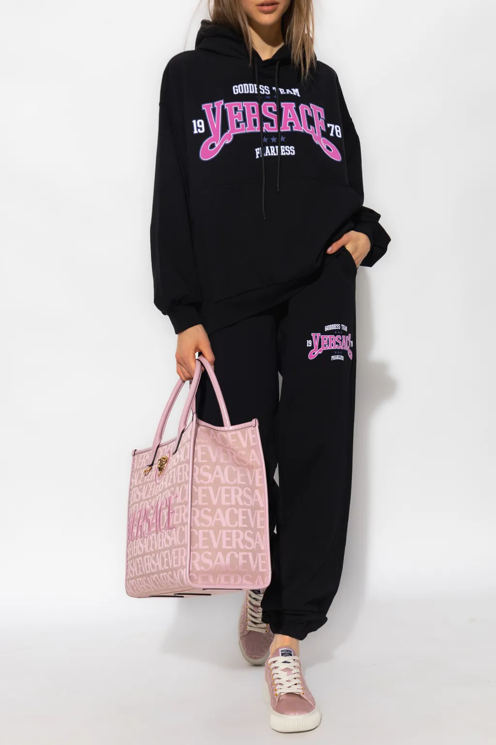 Versace Logo Printed Drawstring Hoodie