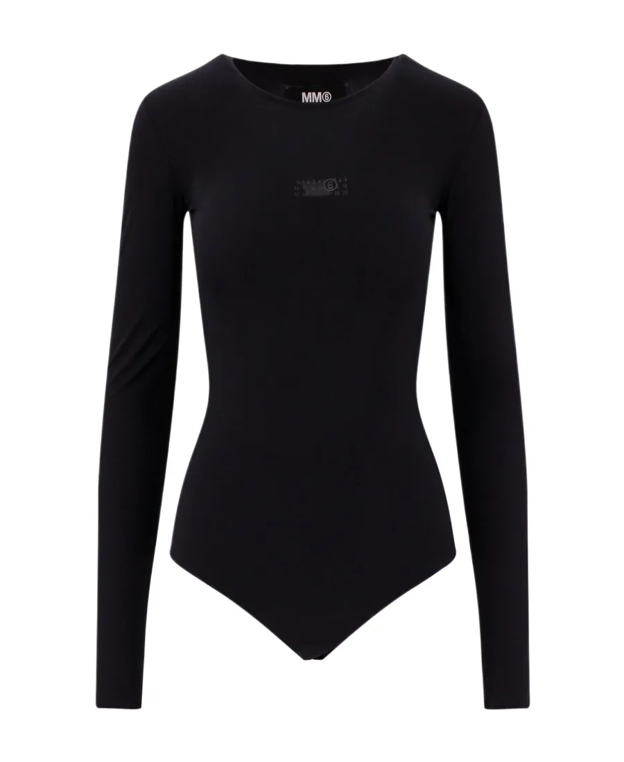 Mm6 Maison Margiela Logo Printed Crewneck Bodysuit