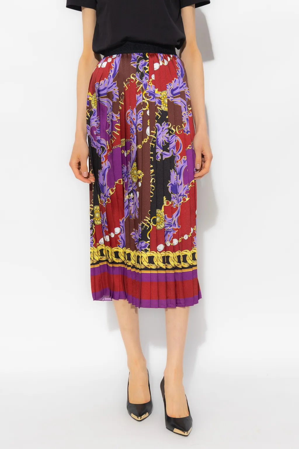 Chain-Print Pliss Midi Skirt