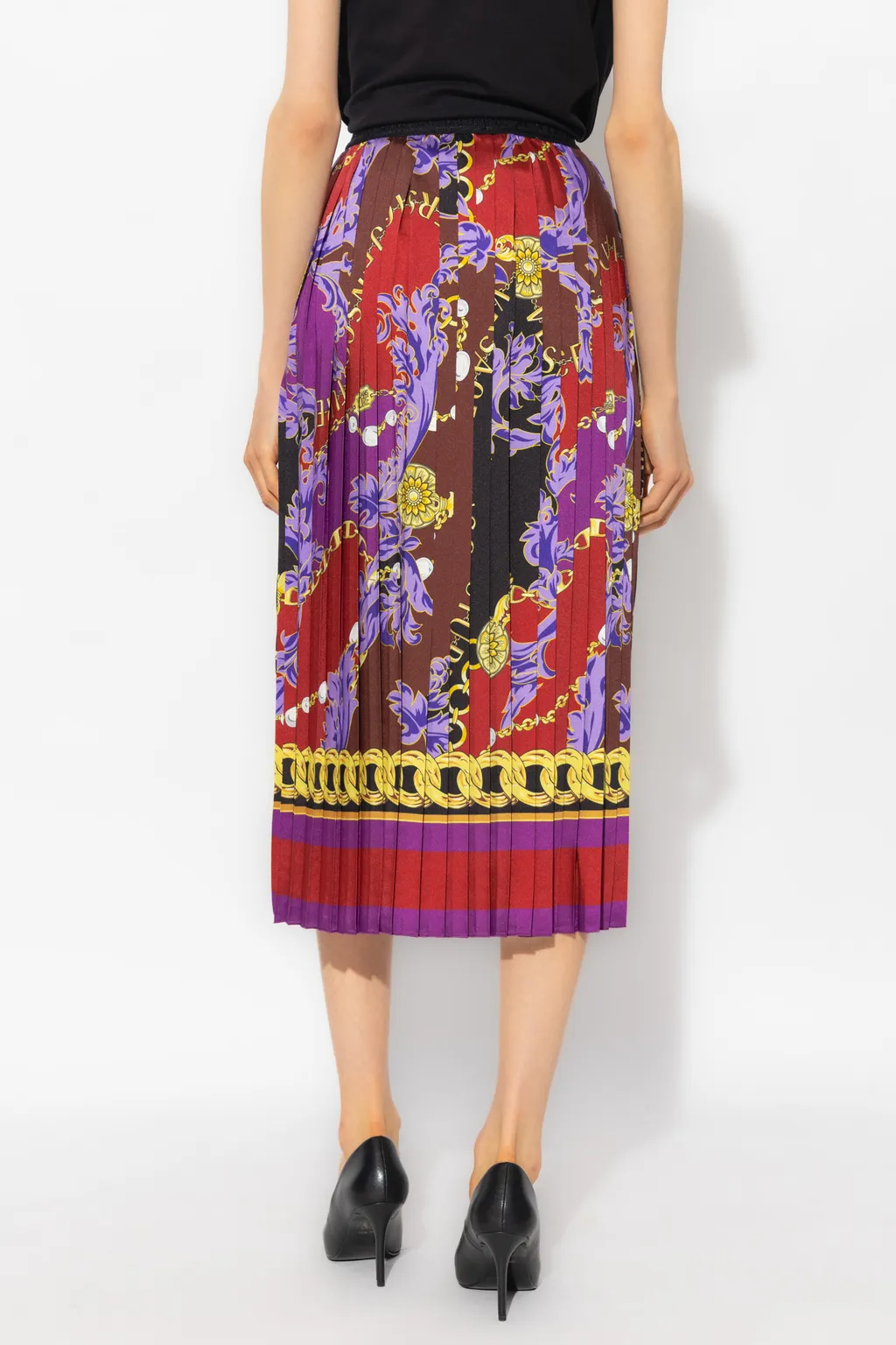 Chain-Print Pliss Midi Skirt