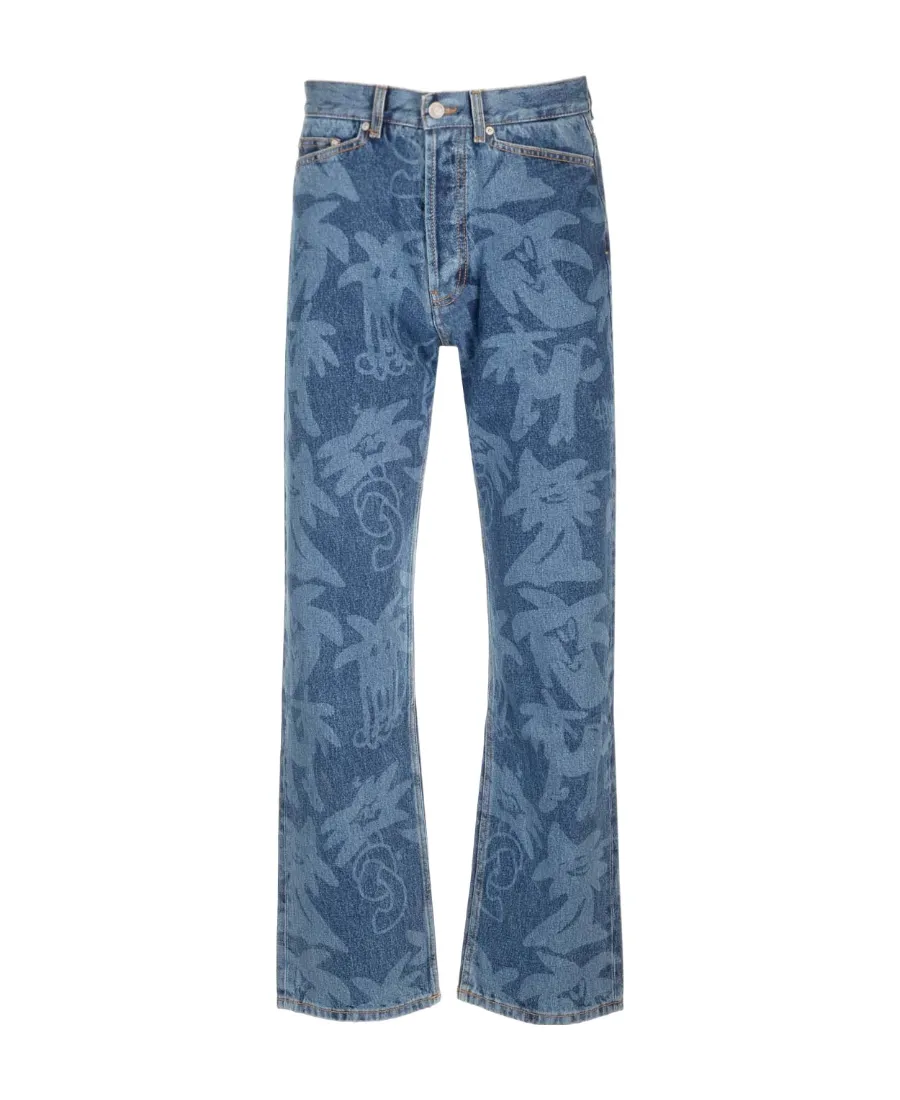 Palm Angels Allover Logo Printed Straight-Leg Jeans