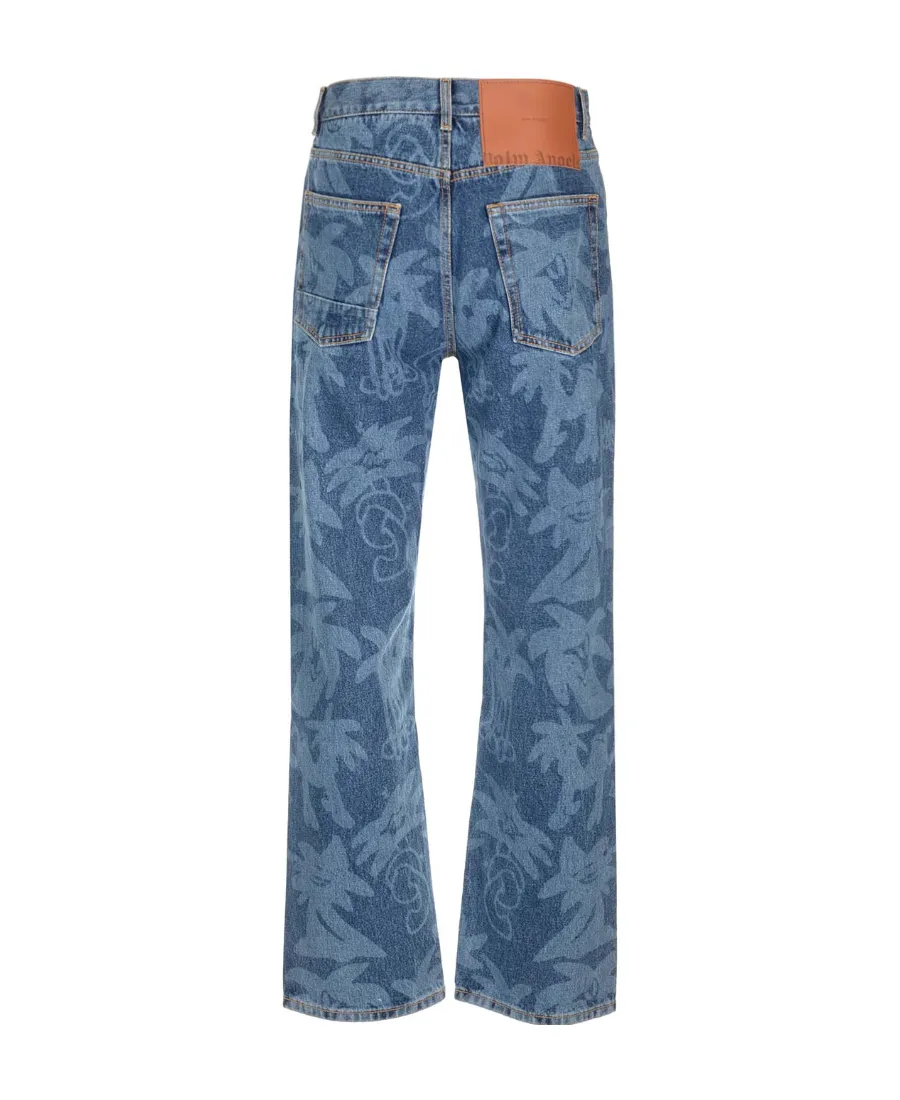Palm Angels Allover Logo Printed Straight-Leg Jeans