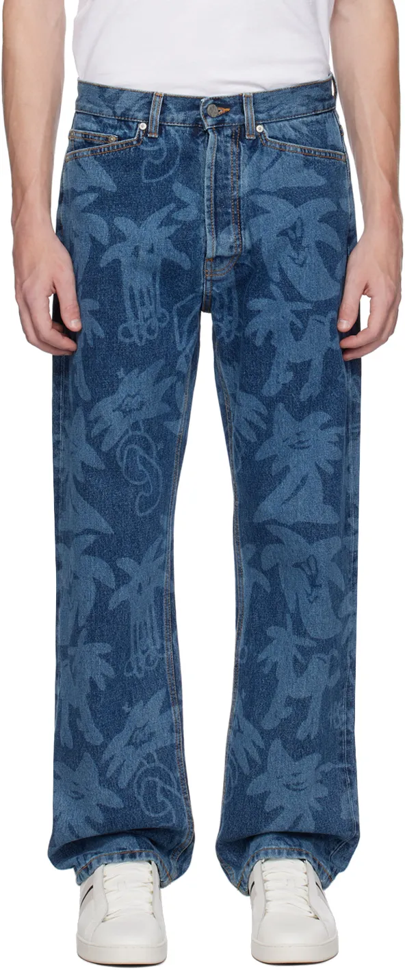 Palm Angels Allover Logo Printed Straight-Leg Jeans