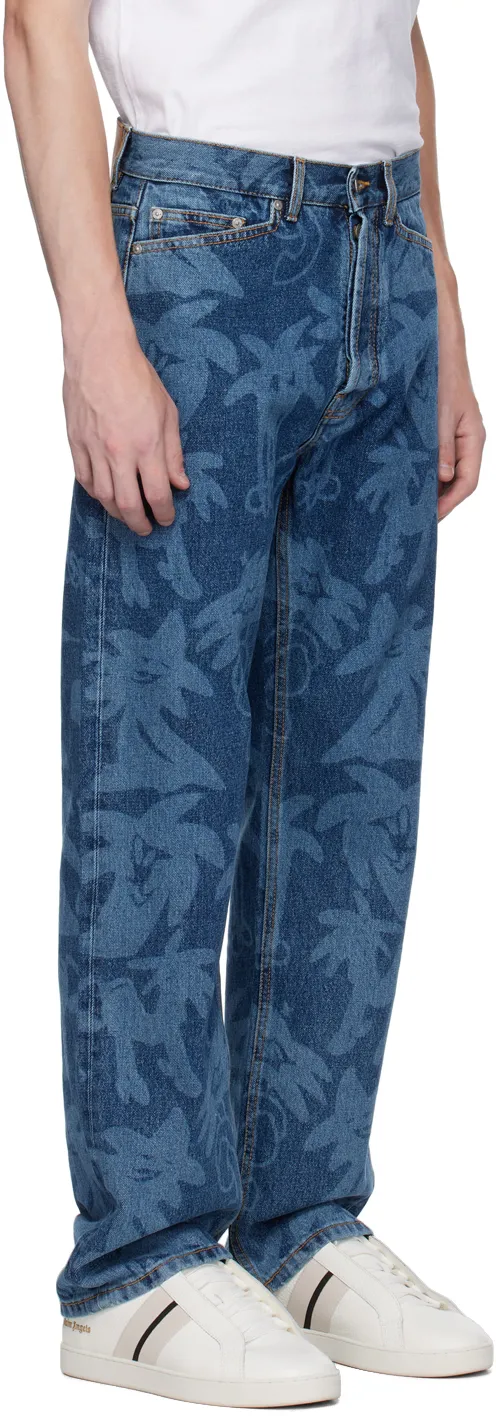 Palm Angels Allover Logo Printed Straight-Leg Jeans