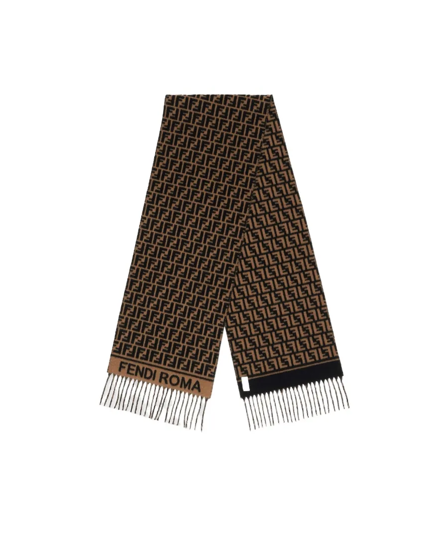 Fendi Ff Jacquard Fringed Scarf