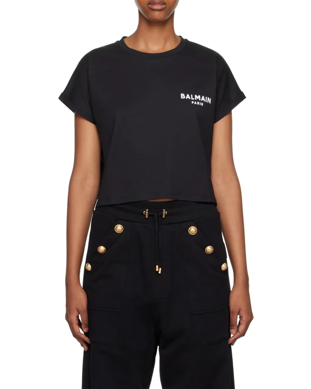 Balmain Flocked Logo Cropped T-Shirt