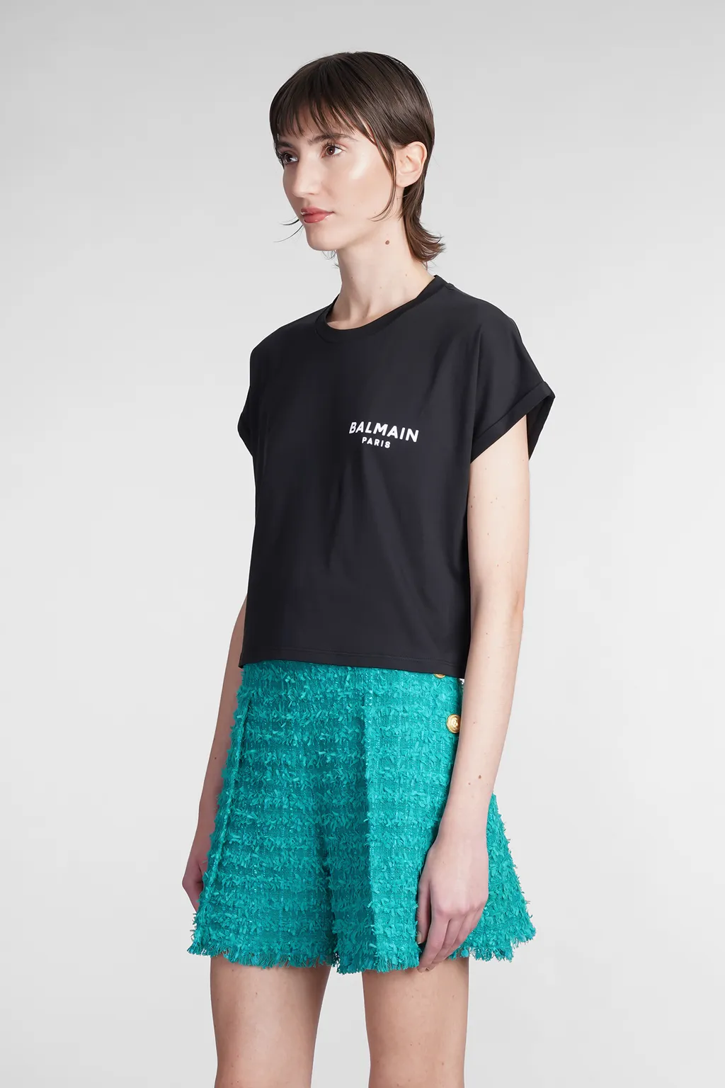 Balmain Flocked Logo Cropped T-Shirt