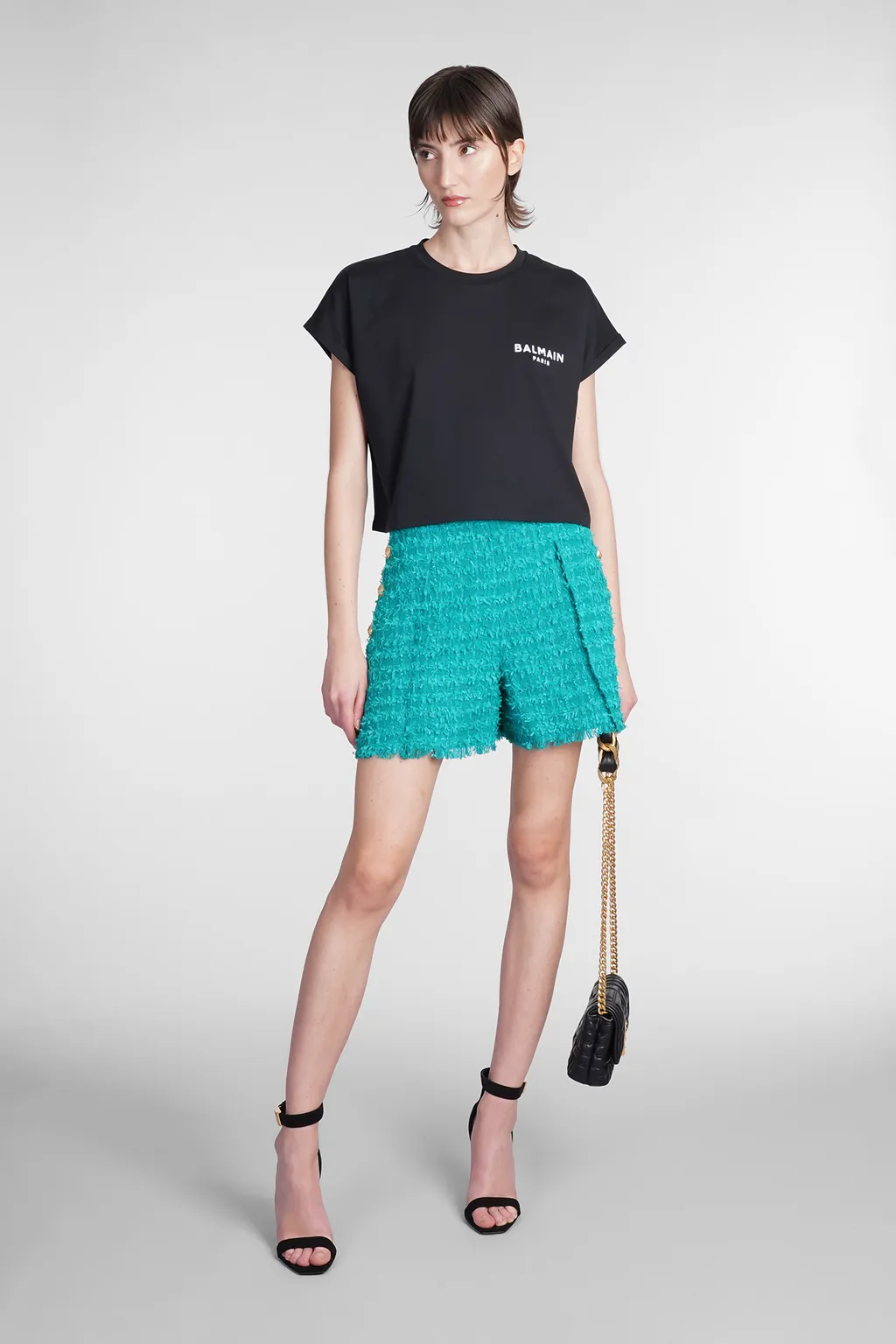Balmain Flocked Logo Cropped T-Shirt