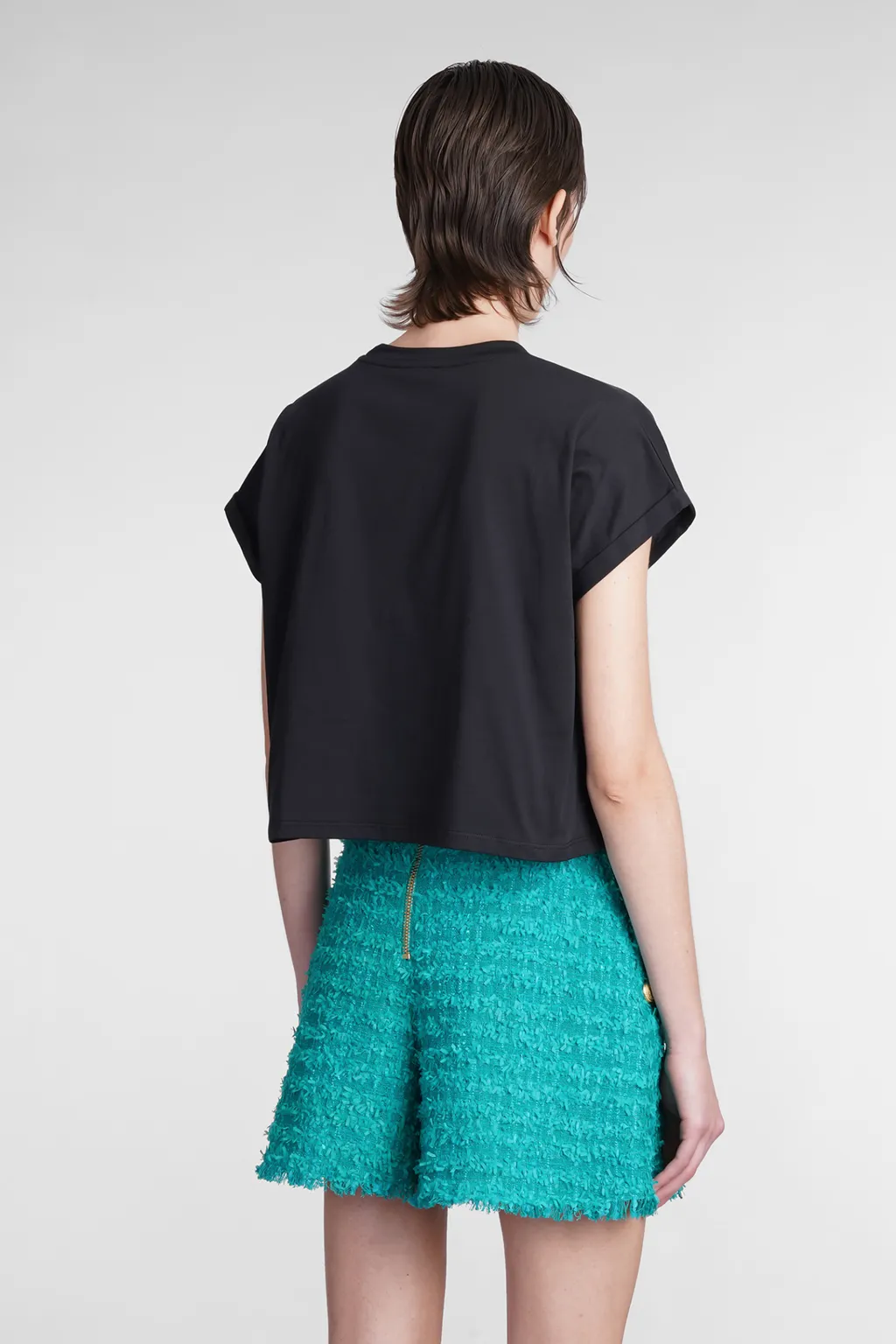 Balmain Flocked Logo Cropped T-Shirt