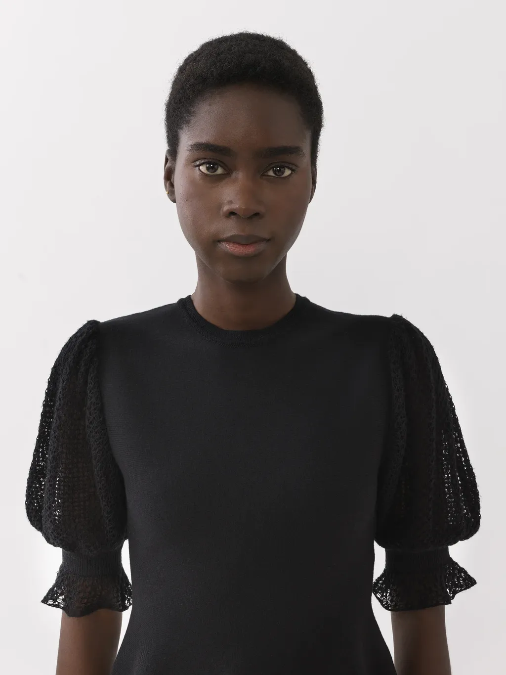 Wool-Blend Lace-Sleeves Top
