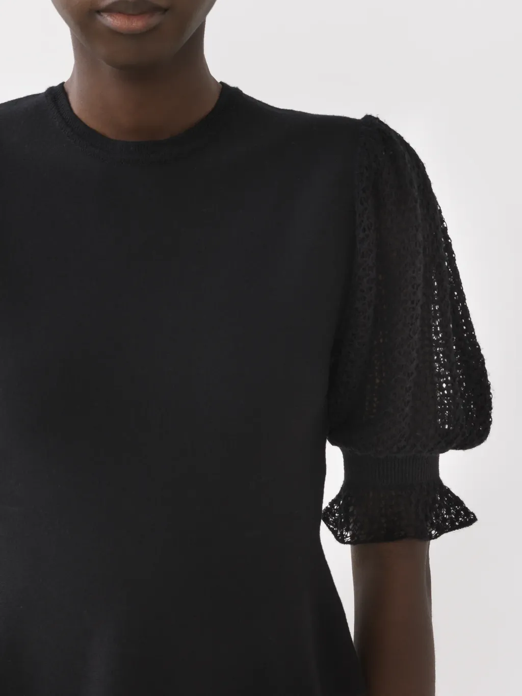 Wool-Blend Lace-Sleeves Top