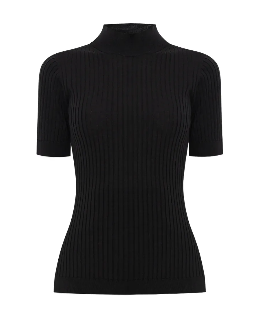 Versace High-Neck Ribbed-Knitted Short-Sleeved Top