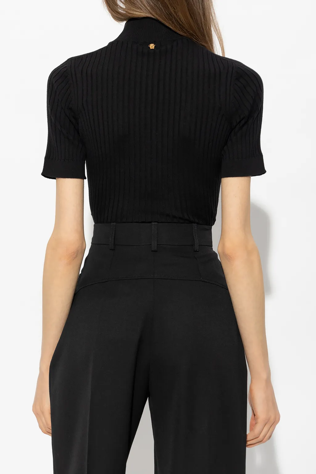 Versace High-Neck Ribbed-Knitted Short-Sleeved Top