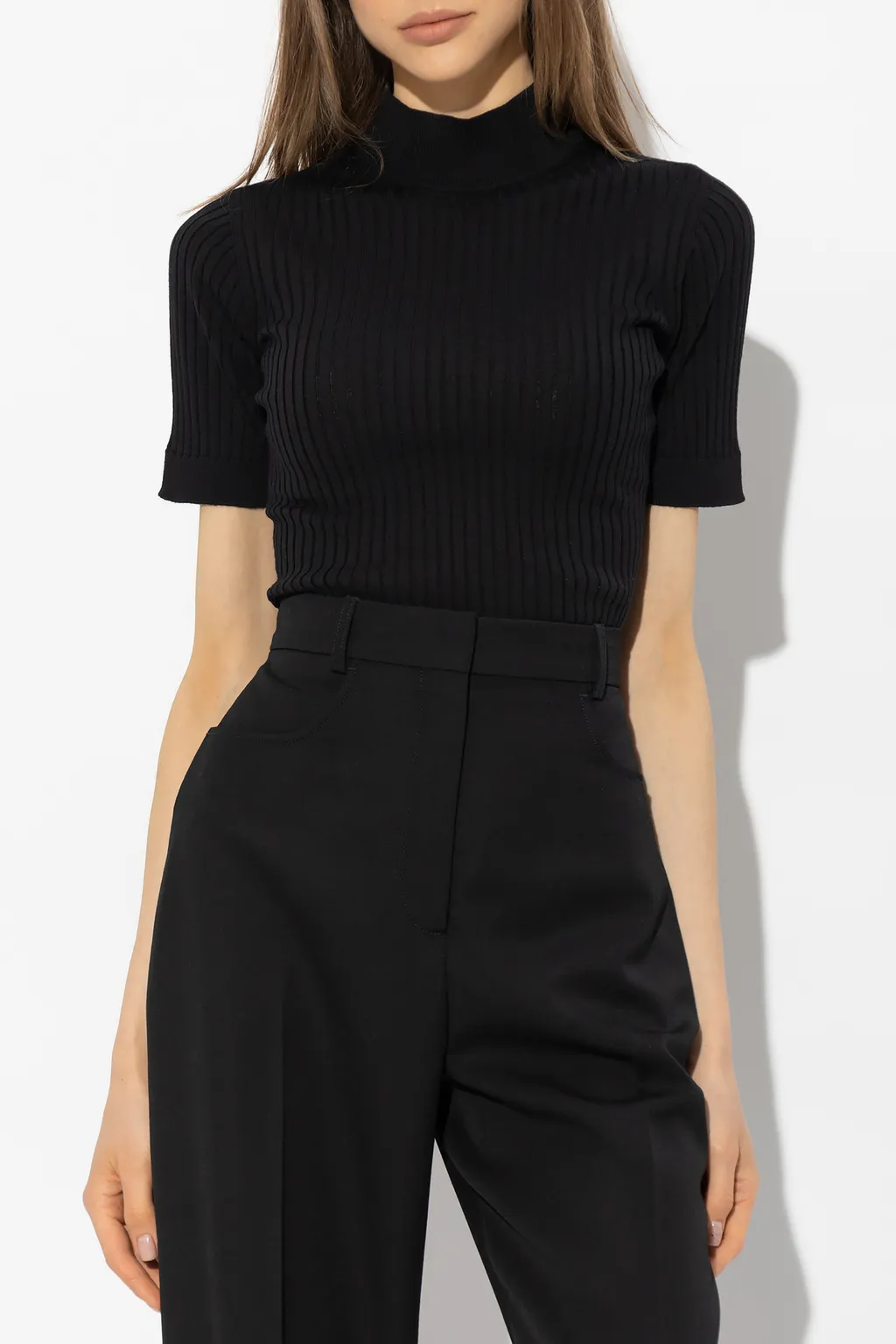 Versace High-Neck Ribbed-Knitted Short-Sleeved Top