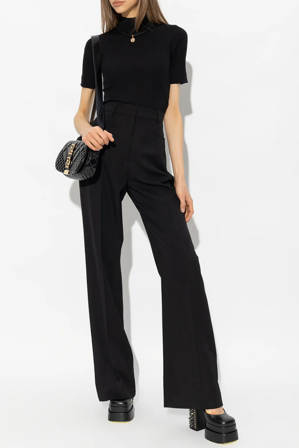 Versace High-Neck Ribbed-Knitted Short-Sleeved Top
