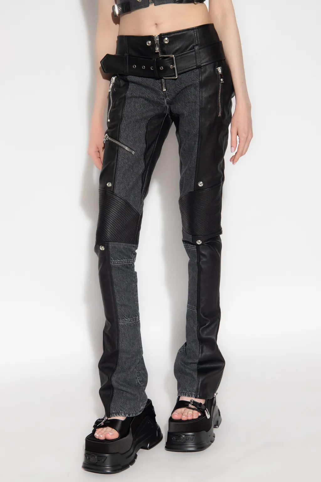 Versace Belted Zip-Cuff Flared Trousers