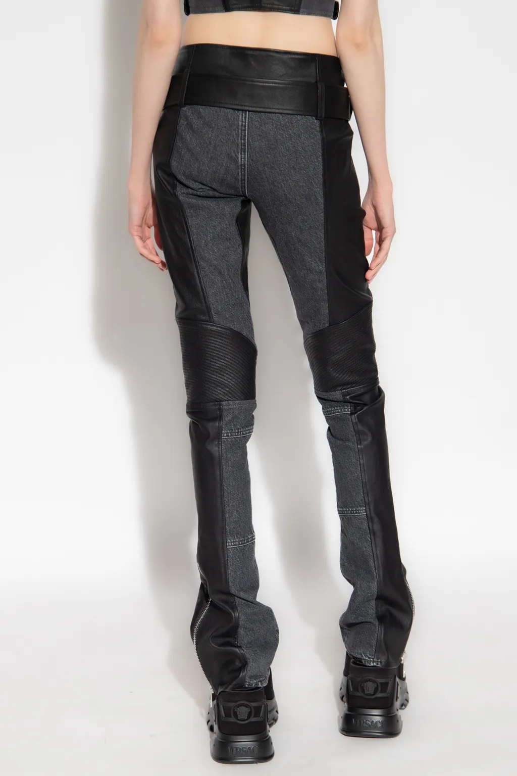 Versace Belted Zip-Cuff Flared Trousers