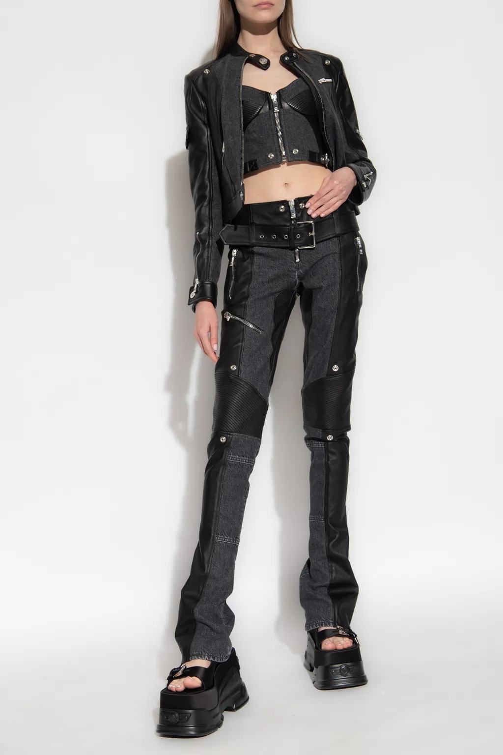 Versace Belted Zip-Cuff Flared Trousers