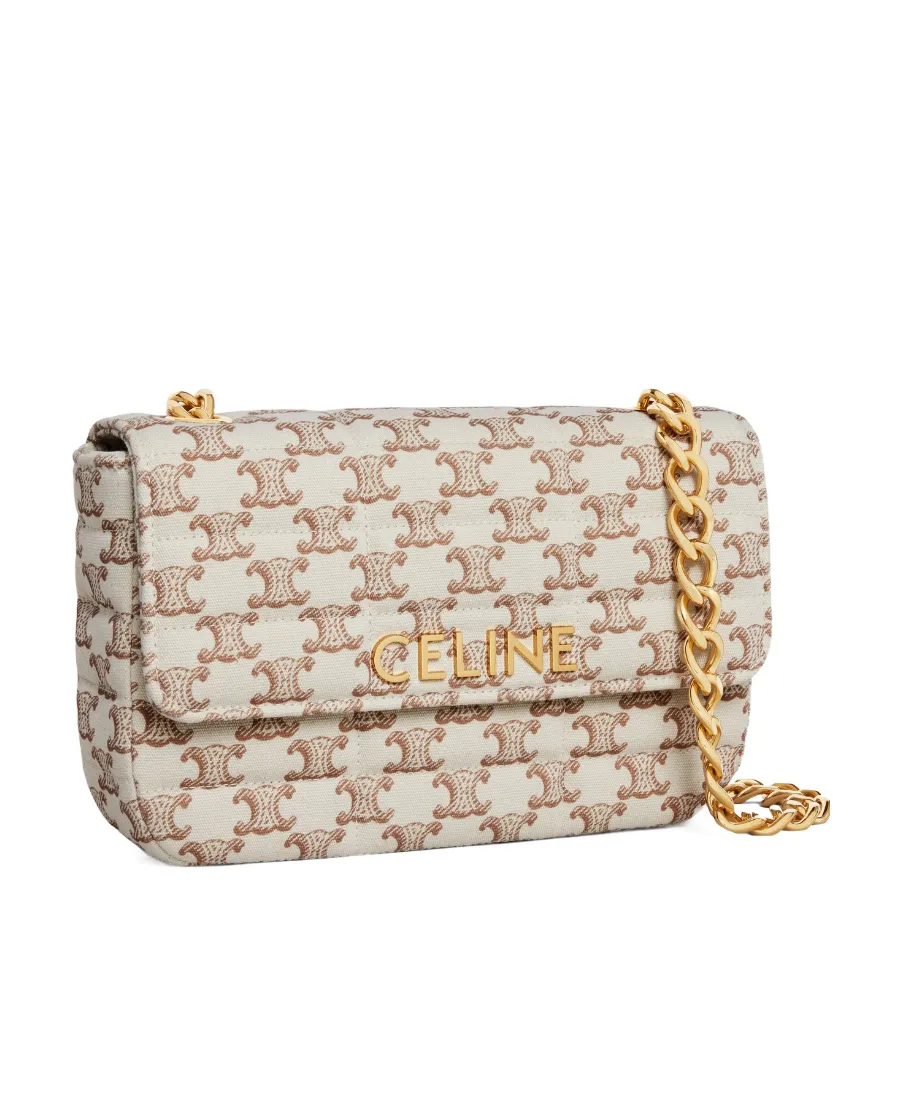 Chain Shoulder Bag Matelasse Monochrome Celine In Textile With Triomphe Canvas Print