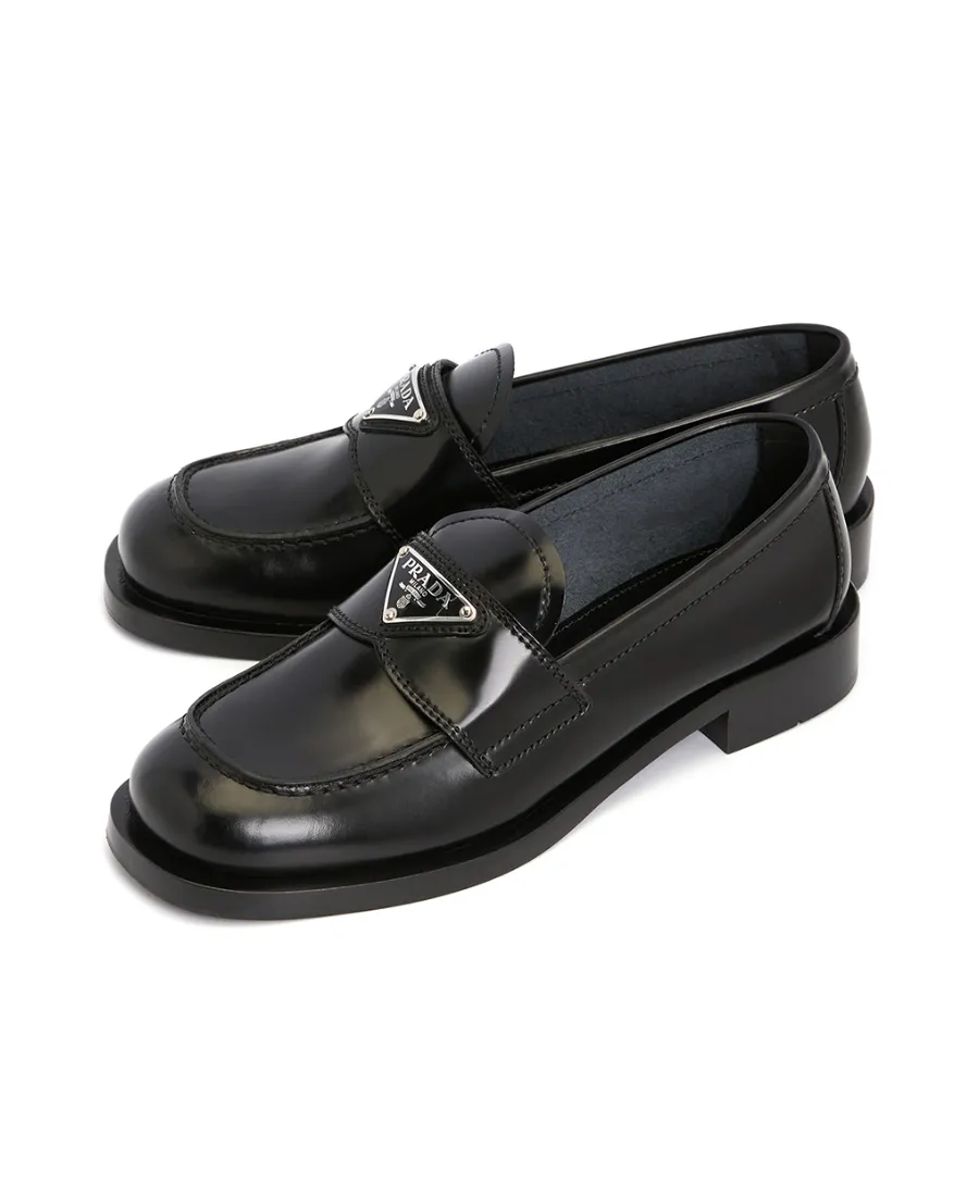 Triangle-Logo Leather Loafers