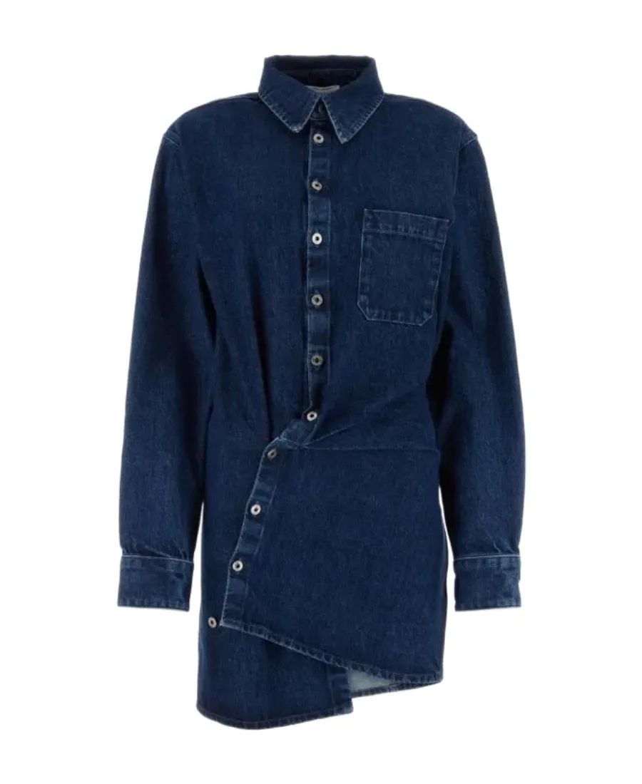 Off-White Buttoned Draped Denim Mini Dress