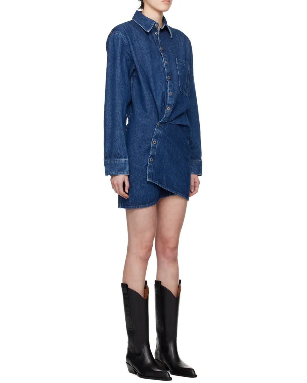 Off-White Buttoned Draped Denim Mini Dress