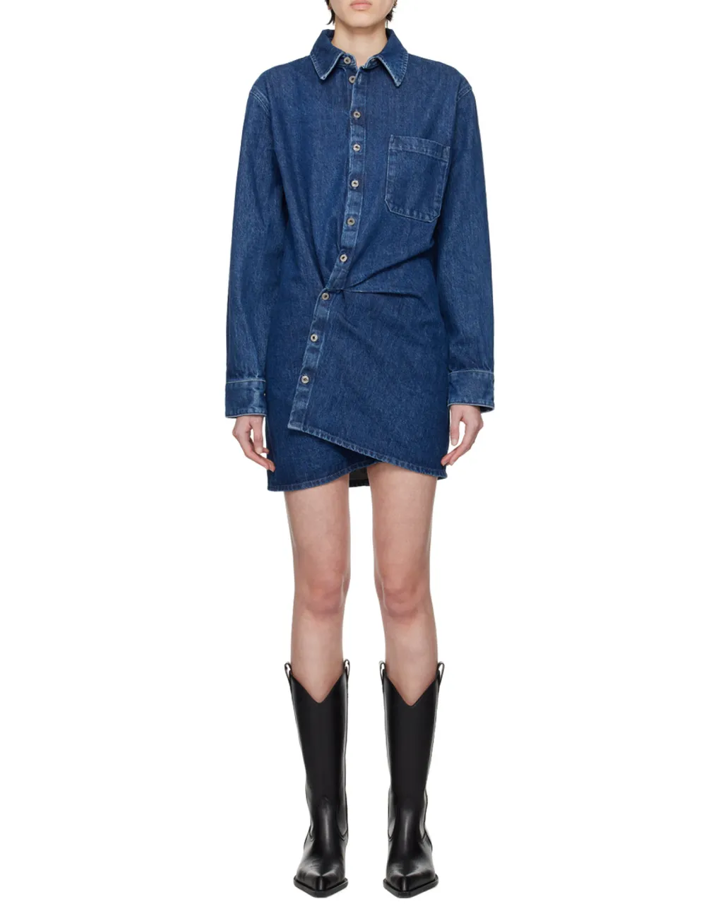 Off-White Buttoned Draped Denim Mini Dress