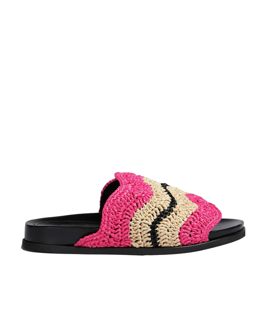 Marni X No Vacancy Inn - Fuchsia Crochet Raffia Slide