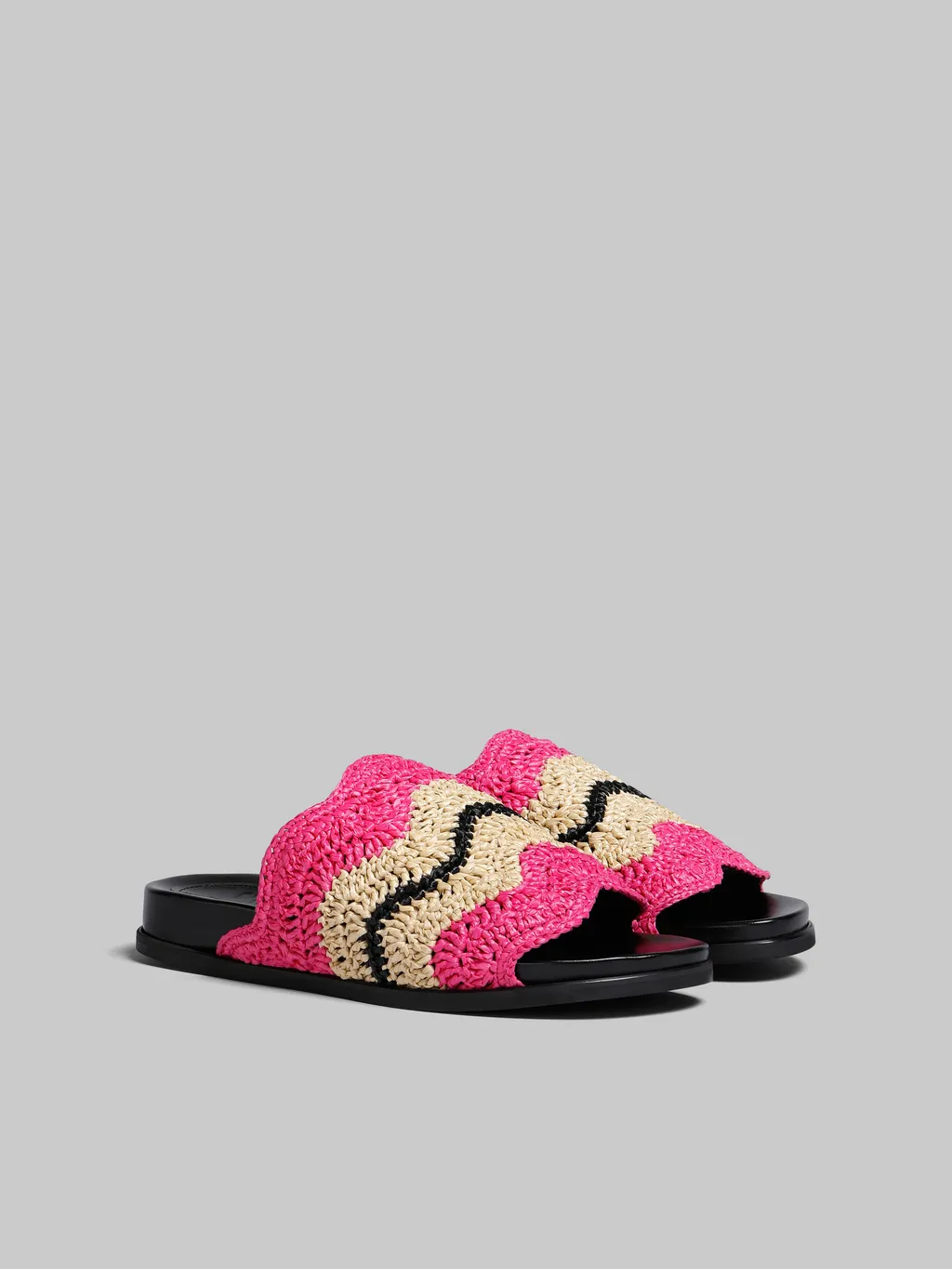 Marni X No Vacancy Inn - Fuchsia Crochet Raffia Slide