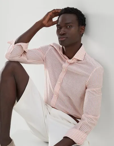 Stripe-Print Cutaway-Collar Shirt