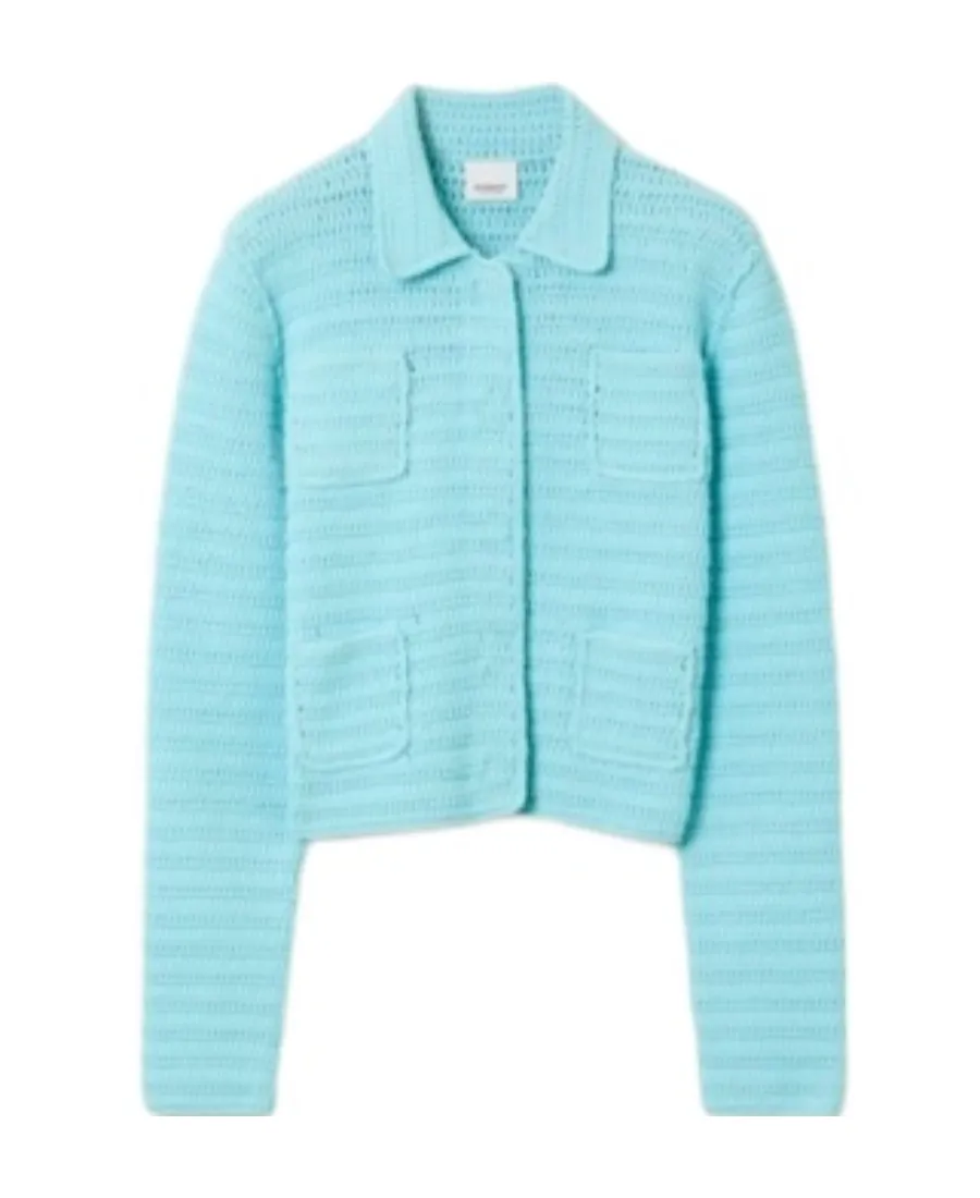 Crochet-Knit Pointed-Collar Jacket