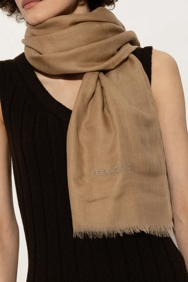 Salvatore Ferragamo Logo Embroidered Shawl