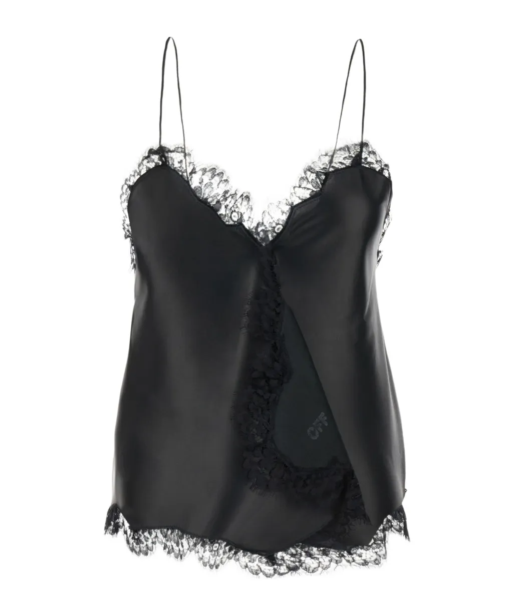 Off-White Lace-Trim V-Neck Top