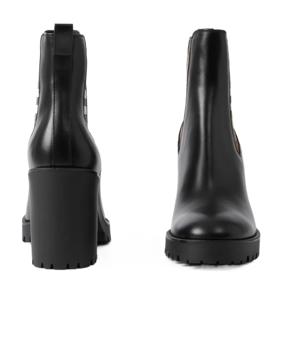 Burberry Checked Panel High Block Heel Boots